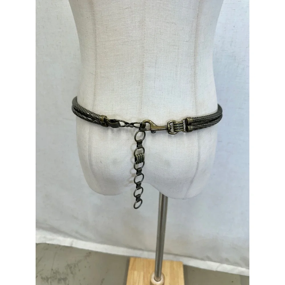 Vintage Egyptian Revival Scarab Beetle Antique Brass Mesh Chain Belt Women SM